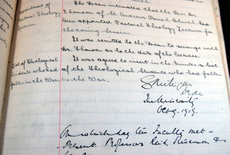 Minute to list Theology students who died in the war [University of Glasgow Archives: DIV1/4]
